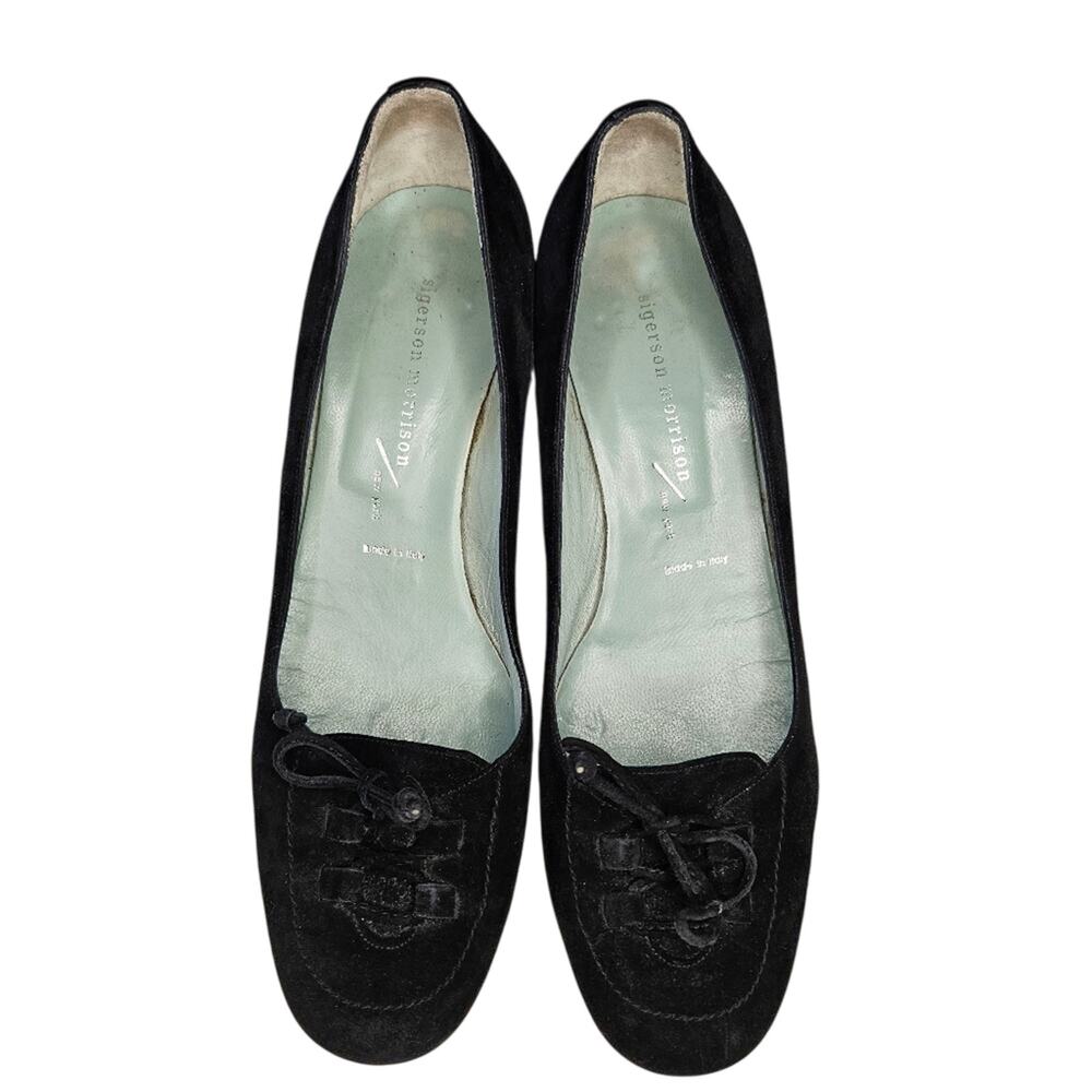 2/$30 Sigerson Morrison Black Suede Leather Block Heels 7.5B Made in Italy